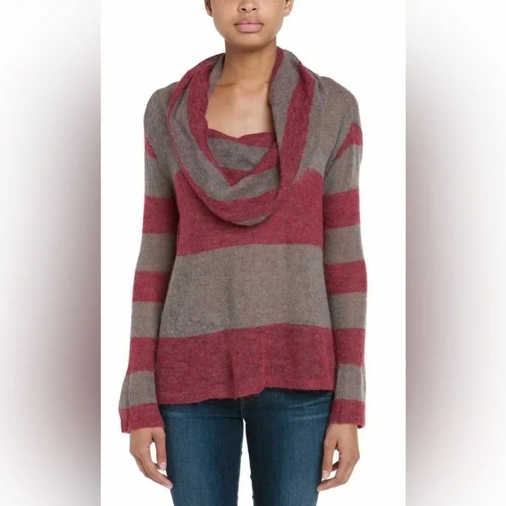 Free People super soft alpaca blend Lulu Rugby cowl neck slouch stripe sweater
